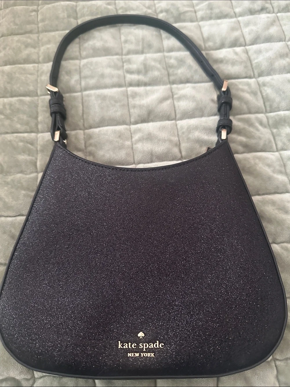 PRACTICALLY NEW kate spade Black Glitter Crescent Shoulder Bag